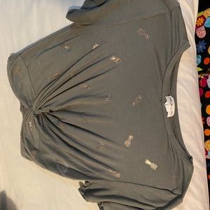 Army green with Gold pineapple cropped tee